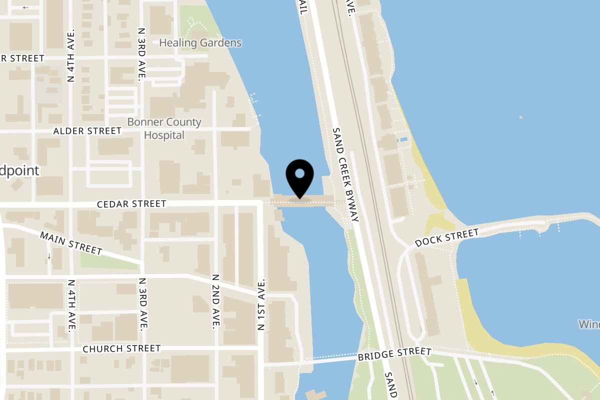 Map showing the location of Paneah's Bistro on 334 N 1st Ave STE 200 in Sandpoint